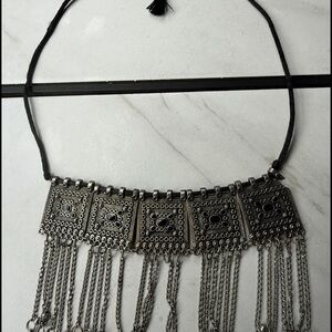 Silver Statement Necklace with Chain Fringe